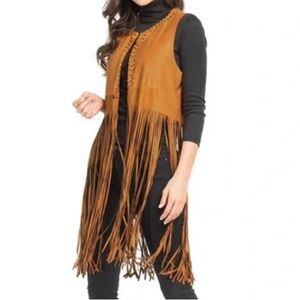 NWT PERSUN Women's Fringe Vest Faux Suede Open Front Sleeveless Vest Cardigan
